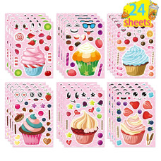 24 Sheets Makeaface Cupcake Stickers Make Your Own Dessert Stickers Mix And Match Sweets And Fruit Treats Party Favor Supplies