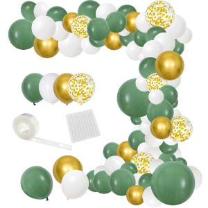 Sage Green White Balloon Garland Arch Kit 122Pcs Retro Green White Balloons Metallic Gold Confetti Balloons For Wedding Baby Sh