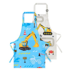 Wernnsai 2 Pack Kids Aprons Truck Kids Art Aprons For Boys Waterproof Toddler Chef Aprons Cooking Baking Painting Gardening Ap