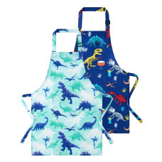 Wernnsai 2 Pack Kids Aprons Dinosaur Kids Art Aprons For Boys Waterproof Toddler Chef Aprons Cooking Baking Painting Gardening