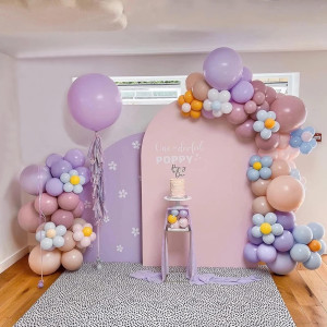 Daisy Balloon Garland Arch Kit Diy Double Stuffed Purple Pastel Balloons Boho Balloon For Birthday Baby Shower Flower Decorat