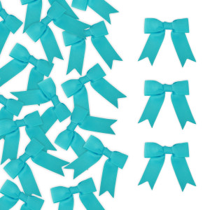 Meseey 50 Pcs 25 Inches Twist Tie Grosgrain Ribbon Bows Turquoise Blue Pretied Premade Craft Bows For Treat Bags Gift Wrapping