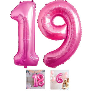 19 Number Balloon Pink 40 Inch Big Foil Mylar 19Th Balloons For 19 Year Old Boy Girl Birthday Party Decorations Wedding Annivers