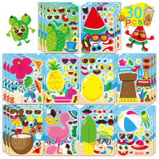 30 Sheets Hawaii Make A Face Sticker Summer Pool Beach Stickers For Kids Make Your Own Watermelon Pineapple Flamingo Stickers Fo