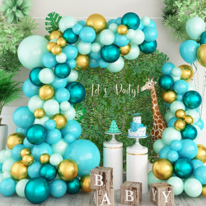 Teal Blue Balloon Arch Kit Double Stuffed Turquoise Balloons Garland Kit With Metallic Gold Balloons Mint Green Pastel Green T