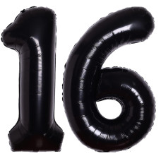 40 Inch Giant Black Number 16 Balloon Helium Mylar Foil Number Balloons For Birthday Party 16Th Birthday Decorations For Kids