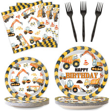 25 Guests Construction Birthday Party Plates Napkins Forks Supplies Set Dump Truck Party Disposable Tableware Paper Plates Dinne