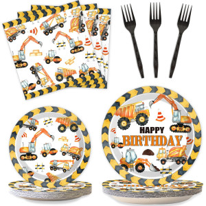 25 Guests Construction Birthday Party Plates Napkins Forks Supplies Set Dump Truck Party Disposable Tableware Paper Plates Dinne