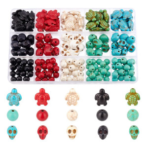 Arricraft 190 Pcs Skull Gemstone Beads Kits Including 50 Pcs Tortoise Beads 100 Pcs Round Beads Synthetic Turquoise Beads For H