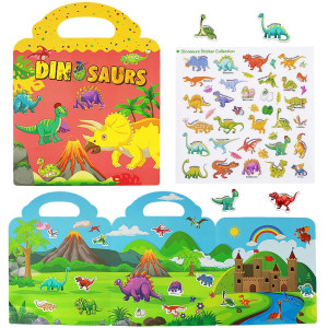 Reusable Sticker Books For Kids Travel Removable Toddler Dinosaur Sticker Books For 3 4 5 Year Old Girls Boys Birthday Gifts Ed