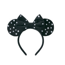 Karett Pearl Mouse Ears Bow Headbands For Women Girls Black Mouse Ears Headband Hair Band For Party Princess Cosplay Decoration