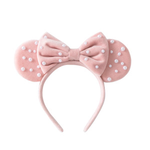 Karett Pearl Mouse Ears Bow Headbands Sparkle Mouse Ears Headband Glitter Hair Band For Party Princess Decoration Cosplay Costu