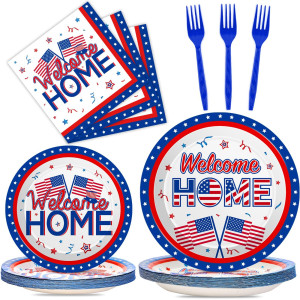 100Pcs Military Welcome Home Decorations Deployment Returning Party Supplies Set Patriotic Army Homecoming Party Decor Favors We