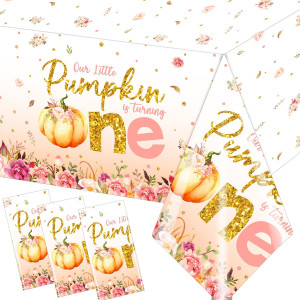 Pumpkin First Birthday Decorations For Girl 3Pcs Little Pumpkin Is Turning One Tablecloth Pumpkin Fall 1St Birthday Table Cov