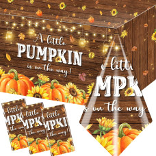 Little Pumpkin Baby Shower Decorations 3Pcs A Little Pumpkin Is On The Way Tablecloth Rustic Wood Fall Pumpkin Table Cover Fo