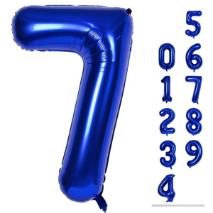 40 Navy Blue Number 7 Balloon Self Inflating Foil Number Balloons Set 09 Dark Blue Digital 7 Helium Balloon For Boys 7Th Bi