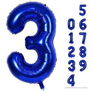 Navy Blue Number 3 Balloon 40In Large Dark Blue Foil Number Balloons Set 09 For Women Self Inflating Royal Blue Digital 3 Hel