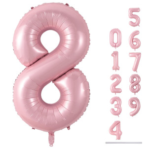 Pastel Pink 8 Balloons 40 Giant Helium Foil Number 09 Light Pink Birthday Balloon For Girls Self Inflating Digit 8 Balloons