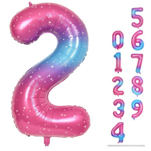 Gradient Blue Pink 2 Balloons 40 Inch Giant Helium Foil Number 09 Rainbow 2Th Birthday Balloon For Girls Self Inflating Starr