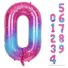 40 In Rianbow Large Numbers Balloons 09 Self Inflating Gradient Blue Pink Foil Number 0 Helium Balloons For Girls Starry Digi