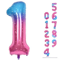 40 Inch Gradient Rainbow Number 1 Balloon For 1St Birthday Decoration Large Self Inflating Blue Pink Foil Number Balloons 09 F