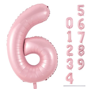 Pastel Pink Number 6 Balloons 40 In Large Light Pink Number 6 Foil Helium Balloons For Girls Self Inflating Number Balloons 0