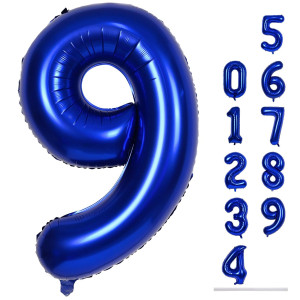 40 Inch Navy Blue Foil Balloon Number 9 Large Self Inflating Dark Blue Number Balloons 09 Helium Balloons Set For Boys 9Th Bir