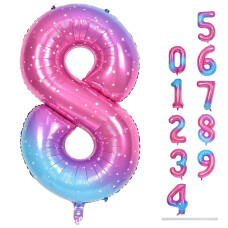 40 Inch Rainbow Foil Balloon Number 8 Giant Self Inflating Gradient Blue Pink Number Balloons 09 For Women Starry Print 8 Hel