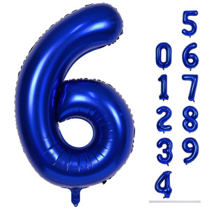 Navy Blue Number 6 Balloon 40In Large Royal Blue Foil Number Balloons Set 09 For Men Self Inflating Dark Blue Digital 6 Heliu