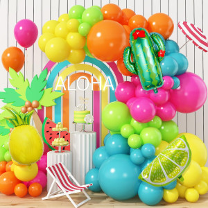 Summer Tropical Balloon Arch Garland Kit Hot Pink Green Blue Yellow Orange Latex Rainbow Balloon Garland Kit With Hawaii Balloo