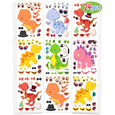 24 Pcs Make Your Own Dinosaur Sticker Sheets Dinosaur Party Favors Face Stickers For Kids Boys Toddlers Crafts Activities Gift