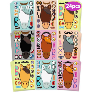 24 Pcs Make Your Own Animal Sticker Sheets For Kids With Horse Animals Face Stickers For Kids Crafts Activities Gift Bag Stuffer