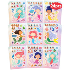 24 Pcs Make Your Own Mermaid Sticker Sheets For Kids With Mermaid Face Stickers For Kids Toddlers Girls Crafts Activities Gift B