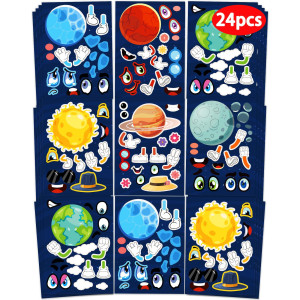 24 Pcs Make Your Own Space Sticker Sheets For Kids With Space Party Favors Face Stickers For Kids Crafts Activities Gift Bag Stu