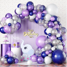 Purple Silver Balloon Garland Arch Kit 101 Pcs Pearl Purple Silver Navy Blue White Metallic Purple Silver Confetti Balloon Garl