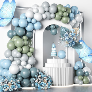 Togvu 112 Pcs Dusty Blue Green Grey Balloon Garland Arch Kit Retro Slate Blue Sage Green Pastel Blue Grey White Balloon Arch Ki