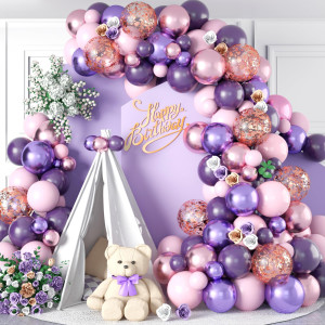 Dusty Purple Pink Balloon Garland Arch Kit Dusty Dark Purple Pastel Pink Metallic Pink Purple Rose Gold Confetti Balloon Arch K