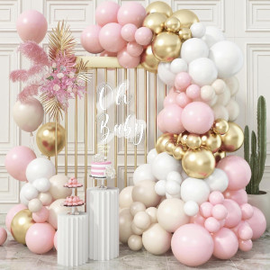 Pink Beige Gold Balloon Garland Arch Kit 109 Pieces Blush Pastel Pink Peach Pink Gold Beige White Sand Latex Balloon Garland Ki