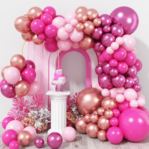 Pink Rose Gold Balloon Garland Arch Kit 125 Pcs Hot Pink Pastel Baby Pink Metallic Magenta Fuchsia Purple Rose Gold Balloon Arc