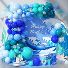 Blue Balloon Garland Arch Kit 112 Pcs Pastel Baby Light Blue Royal Blue Slate Teal Blue Turquoise Metallic Green Under The Sea