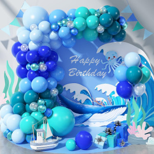 Blue Balloon Garland Arch Kit 112 Pcs Pastel Baby Light Blue Royal Blue Slate Teal Blue Turquoise Metallic Green Under The Sea