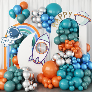 Orange Blue And Silver Balloon Arch Kit 109 Pcs Outer Space Balloon Garland Kit Dusty Slate Teal Blue Burnt Orange Metallic Si