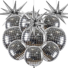 Cadeya 12 Pcs Disco Ball Balloons Huge Silver Explosion Star Aluminum Foil Balloons For Birthday Bachelorette Party Silver Pa