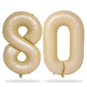 Nude Number 80 Balloons For 80Th Birthday Decorations 40 Inch Apricot Helium Foil Number 8 0 Balloons For Women Beige 80Th B