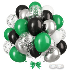 Gremag Green And Black Balloons 100 Pcs Matte Dark Green Black White Silver Confetti Balloon 12 Inch Latex Balloon Kit For Bir