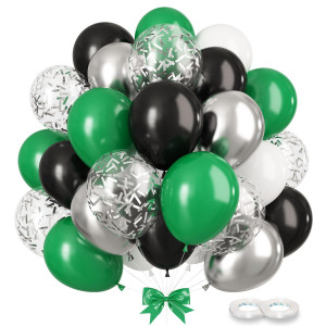 Gremag Green And Black Balloons 100 Pcs Matte Dark Green Black White Silver Confetti Balloon 12 Inch Latex Balloon Kit For Bir