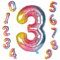 Rubfac 40 Inch Large Rainbow Gradient Number 3 Balloon 09 Huge Colorful Digit Foil Mylar Helium Number Balloons For Happy 3Rd