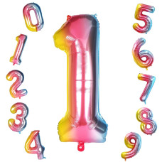 Rubfac Number Balloons 40 Inch Large Rainbow Gradient Number 4 Balloon 09 Huge Colorful Digit Foil Mylar Helium Balloons For H