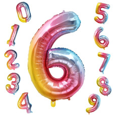 Rubfac Number Balloons 40 Inch Large Rainbow Gradient Number 6 Balloon 09 Huge Colorful Digit Foil Mylar Helium Balloons For H