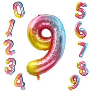 Rubfac Number Balloons 40 Inch Large Rainbow Gradient Number 9 Balloon 09 Huge Colorful Digit Foil Mylar Helium Balloons For H